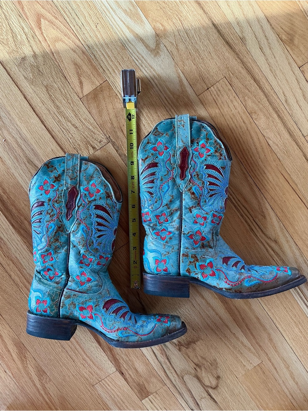 Vintage Mexican Leather Embroidered Western Cowboy Boots 7.5B | Colorful Floral - Picture 14 of 16